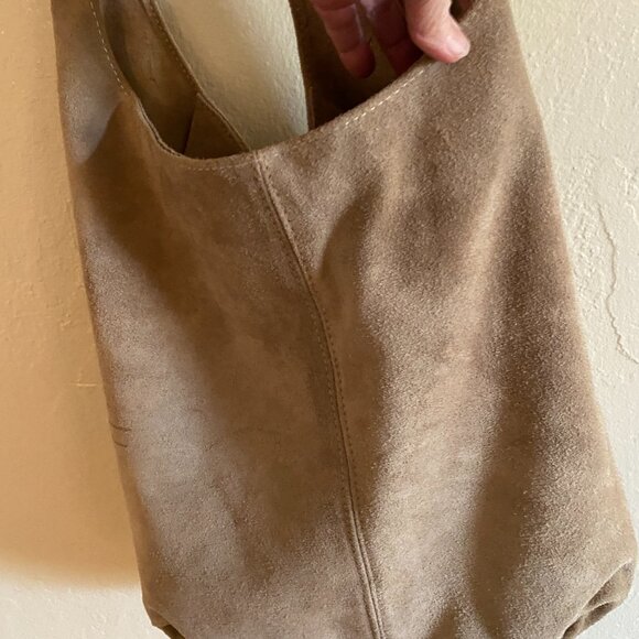 Italian Suede Leather Hobo Bag – Taupe – Soft, Minimalist, Chic - Picture 7 of 16